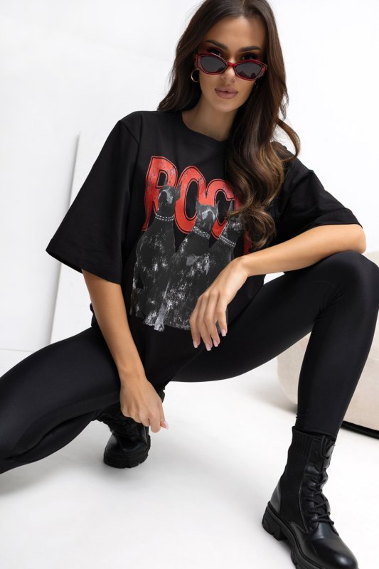 Marškinėliai Oversize ROCK Psy / Juoda