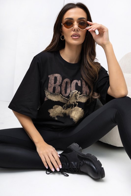 Marškinėliai Oversize ROCK Pegaz 2 / Juoda