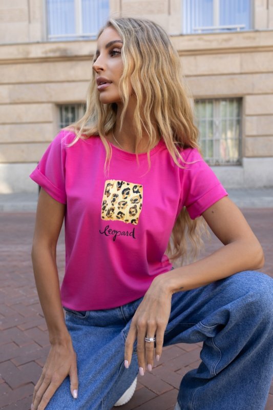 Marškinėliai Leopard / Fuksijos