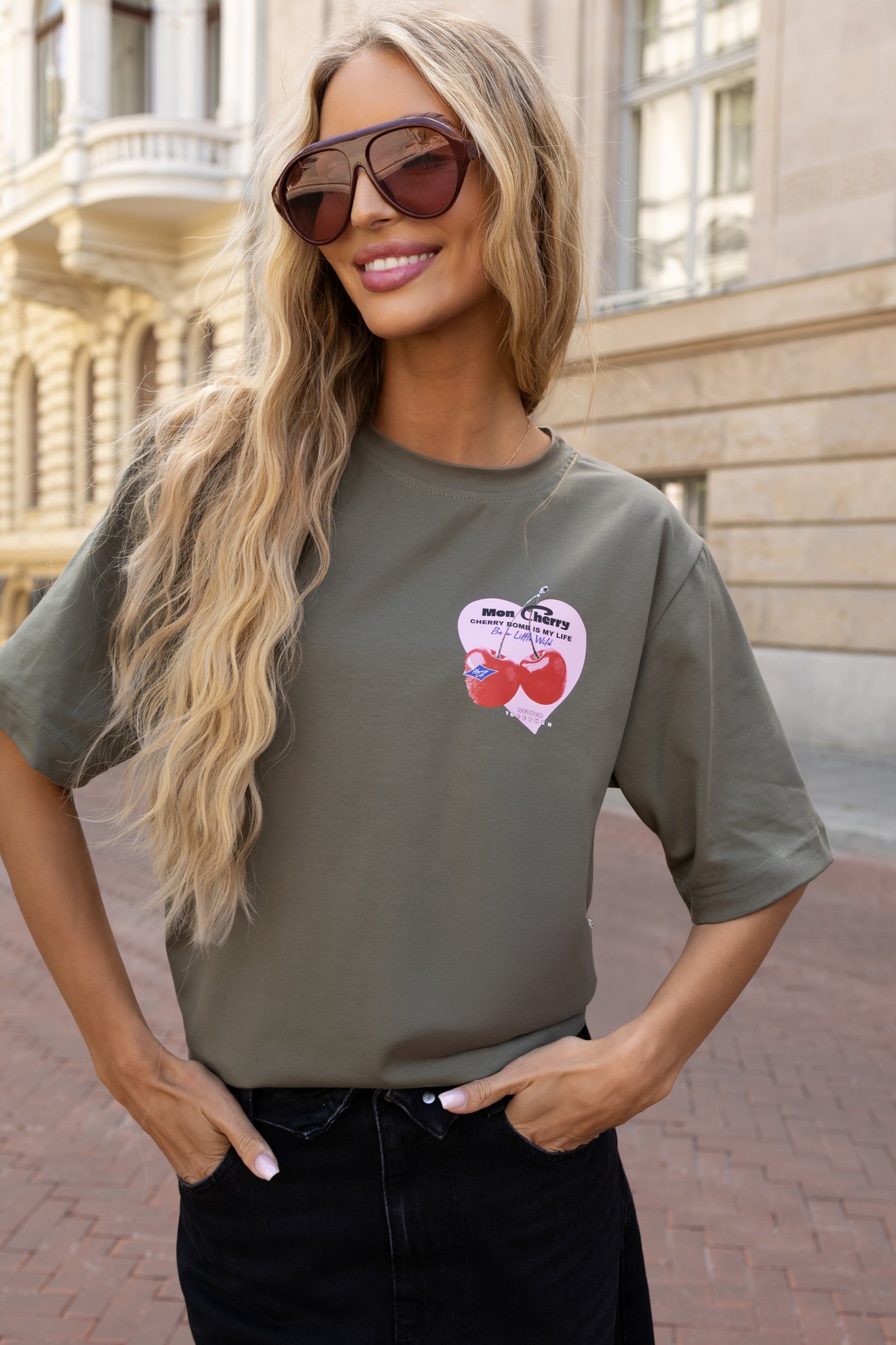 Marškinėliai UNI Wild Cherry / Khaki - Image 2